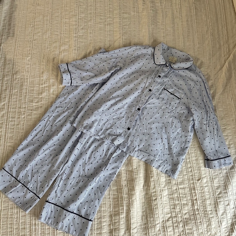 Kate Spade Medium Blue and White Pajama Set with Hearts